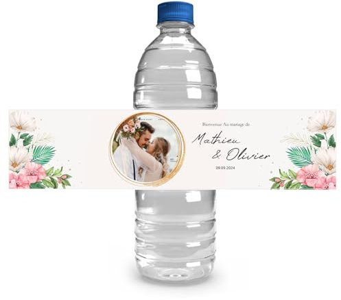 30 Stück Hochzeits-Wasserflaschen-Aufkleber-Tags – Herbst-Hochzeitsparty-Dekoration Mit Bild-Blumenmuster, Individuelle Namens- Und Datums-Flaschen-Tags, Können Fotos Hochladen(C)