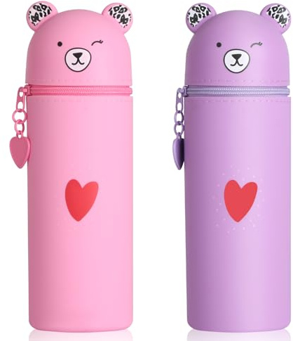 AILUYA 2 Stück Federmäppchen aus Silikon, 2-in-1 Bär Federmäppchen, 19,5 x 5,5CM Niedliche Federmäppchen für Studenten, Jugendliche, Erwachsene