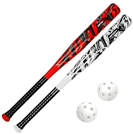 Ortiz34 Bat & Ball Set - Graffiti Plastic Bat & Ball Homerun Set- David Ortiz Backyard Baseball Set for Youth, Kids, Teenagers, Adults (2 Pack Bat & Ball Set, White/Red)