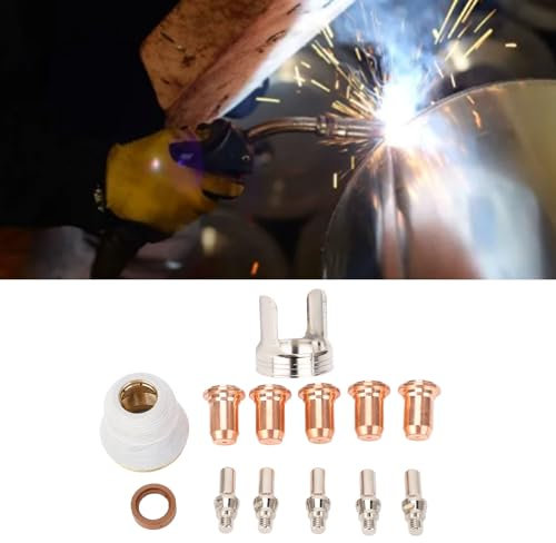 13-teiliges Plasmaschneider-Verbrauchsmaterial, Doppelspitz-Abstandshalter, Elektrodendüsenbecher-Kit, 1,0-mm-Elektrodendüsen, Wirbelring, Doppelspitz-Abstandshalter für IPT-60