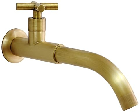 NIUKOMY Kaltwasserhahn Wandmontage Messing Antik, 23CM | Vintage Kalter Waschtischarmatur Wand, Retro Wasserhähne Garten Lang, Wandarmatur für Badezimmer Küche Garten, Außen