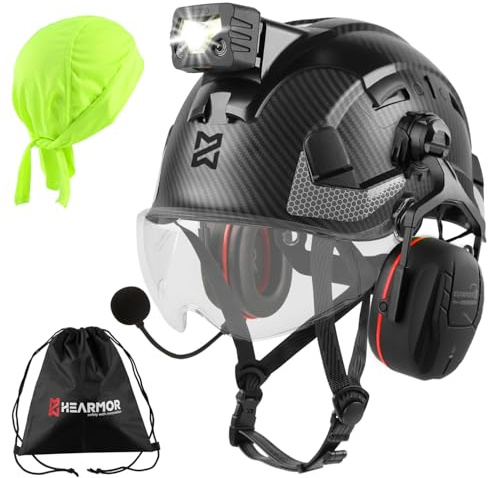 HEARMOR Casque industriel pour travaux en hauteur pour adulte avec protection auditive Bluetooth active, certifié EN12492, test d'absorption des chocs et résistance à la pénétration EN397
