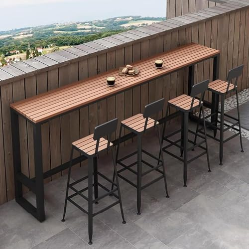 Modernt bockbord rektangulärt utomhusbord, utomhus bar hög matbord, trä balkong barbord, bondgård pub höjd bord uteplats bord trä bänk höjd (storlek: 160 x 40 x 105 cm, färg: svart)