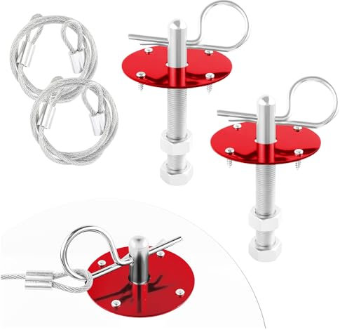 2 Pezzi Kit di Perni del Cofano a Sgancio Rapido, Perni di Bloccaggio in Acciaio Inox Con Cordino da Corsa, Accessori Universali per Auto Camion SUV (Rosso)