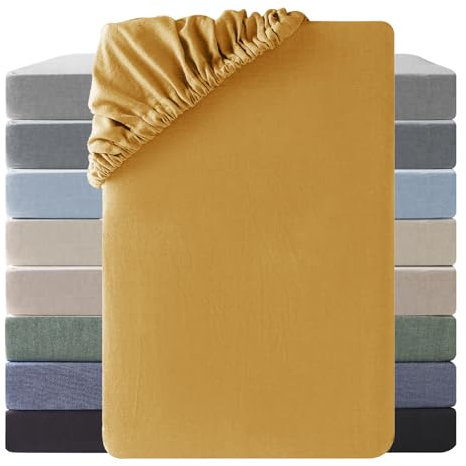 SOULFUL Spannbettlaken 90x190cm, 100% Gewaschene Baumwolle Bettlaken Spannbetttuch bis 25cm Matratzenhöhe, Atmungsaktiv mit Leinenartigem Griff, öKotex Zertifiziert-Gelb
