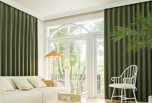 Bishilin Gardinen Blickdicht 2er Set 102x138CM, Verdunklungsvorhänge mit Ösen Modern Uni Chenille Vorhänge Grün Schlafzimmer Kinderzimmer Jugendzimmer