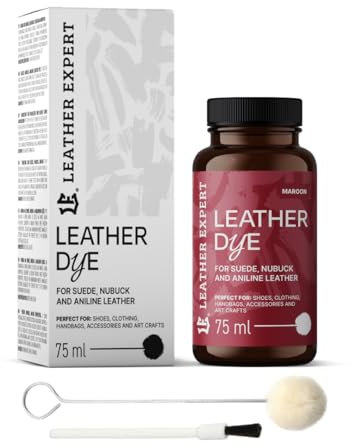 Penetrating Leather Dye - Lederfarbe Maroon 75 ml - Ideal zum Schuhe, Handtaschen und Accessoires – inkl. Applikator & Pinsel - Schuhfarbe für Wildleder, Nubuk- und Anilinleder (16 Farben)