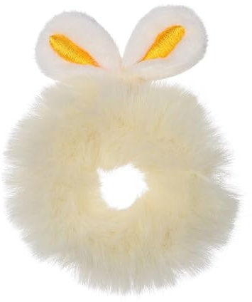 Whakano 2 Stück Plüsch Haargummis mit Hasenohren,Haare Ringe Damen Stirnbänder,Weich Scrunchies Haarbänder Gummibänder,Elastische Bänder Haarschmuck für Pferdeschwanzhalter,Hair Accessories,Beige