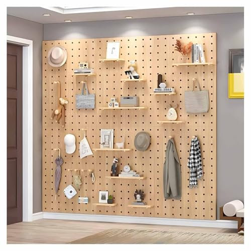 Panneau perforé mural en bois pour atelier et garage, rangement d'outils, beige, 60 x 80 cm