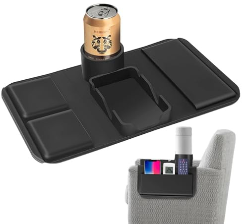 Reposabrazos portavasos de sofá – Portavasos de sofá con bandeja y bolsillo lateral | Antiderrames y antideslizante para bandeja de reposabrazos de sofá, regalo del día del padre para papá Por