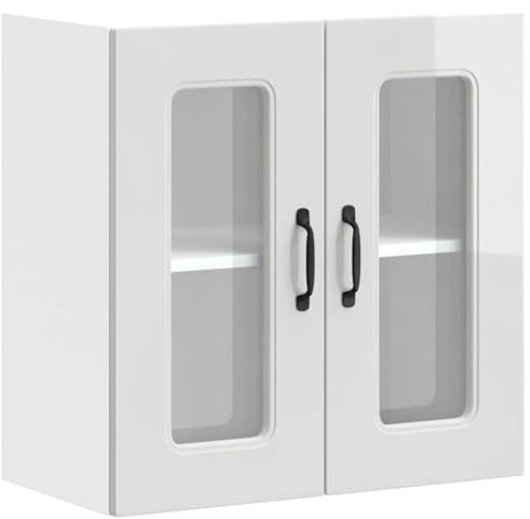 vidaXL Küchen-Hängeschrank mit Glastür Kalmar Hochglanz-Weiß Holzwerkstoff, Wandschrank Küche, Wandschrank, Oberschrank, Küchenschrank
