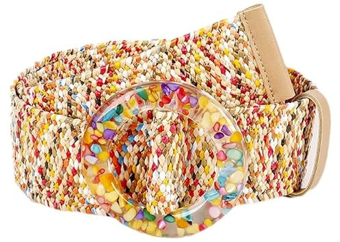 CSSHNL Stoffgürtel Damen Geflochtener Damengürtel Vintage Breiter Gürtel Designer Bunte Schnalle Muschel Dekorativer Damen Stroh Taillengürtel