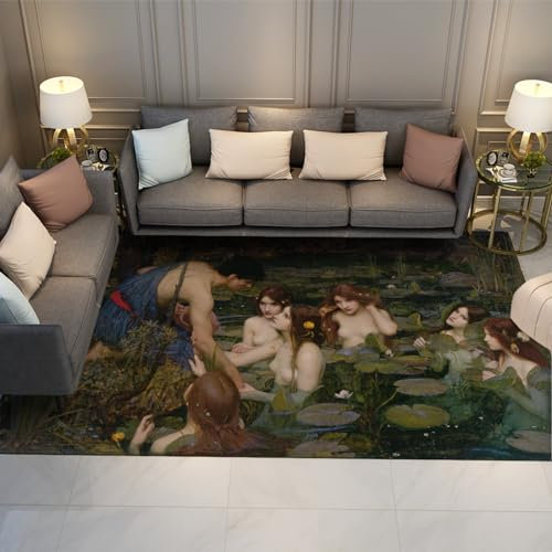 FEIPUHOME Art morbido grande romanticismo estetica area tappeti hylas e le ninfe famosa pittura stampe tappeto per camera da letto camino home decor 180x300cm