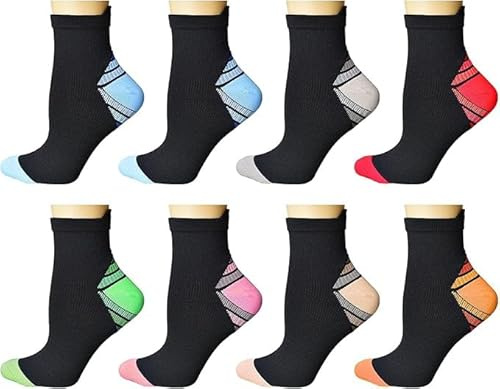8 Paires Chaussettes de Compression pour Homme et Femme, de chaussettes de compression chaussettes fasciite plantaire pour Cyclisme Fitness Voyage Fitness Running Circulation Voyage en avion