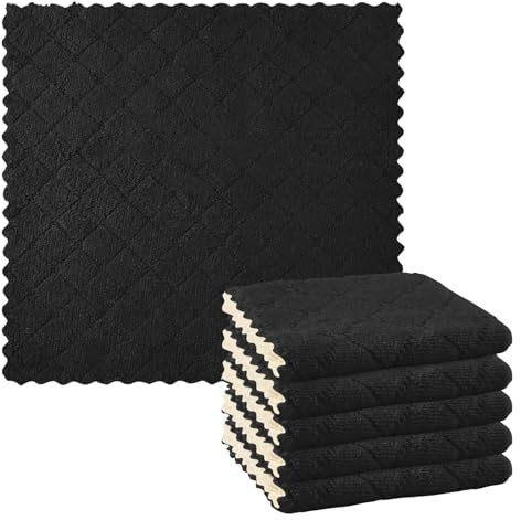 EtherSpher Toallas de microfibra con patrón regular blanco y negro para cocina, paños de cocina, toallas de cocina de rizo, toallas de secado a mano, limpieza en seco, tamaño grande (palabra larga),