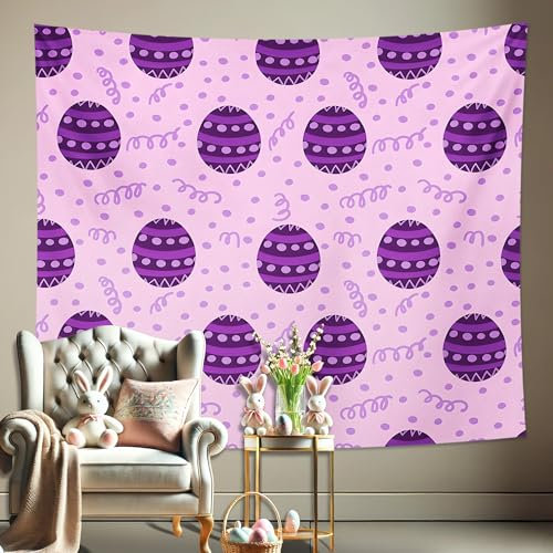 Violetter Ostereier-Wandteppich, saisonaler Wandbehang, lustiger dekorativer Wandteppich für Schlafzimmer, Wohnzimmer, Kinderzimmer, 152,4 x 127,7 cm