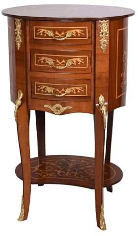 Madame Isolde - Commode baroque - Table de chevet ovale - Table de chevet - 78 x 48 x 37 cm - Avec 3 tiroirs - Fabriquée à la main - Style baroque français - Table d'appoint antique
