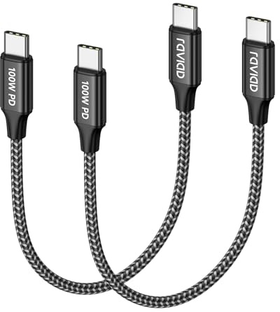 RAVIAD Cable USB C Carga Rápida 100W Corto 2Pack 0.3M Cable USB C a USBC | PD3.0 5A Cable Tipo C QC3.0 Cable de Nylon Carga Rápida Tipo C para iPhone 17 16 15 Pro Max, Galaxy S24 S23, MacBook, iPad