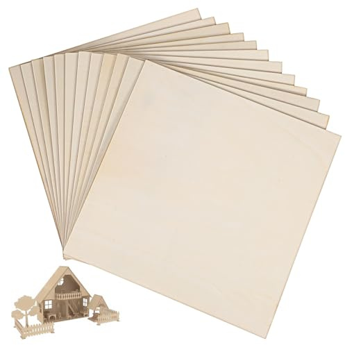 UKCOCO Unfinished Plywood Sheets 11.81 X 11.81 X 0.08 in 12 Pack Blank Wood Boards for Crafts Pyrography Carving Painting DIY Decor and Model Making