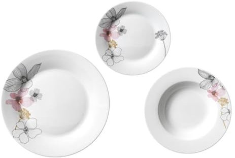 UNIQUE HOME LIVING 12-Piece Dinner Set, White Ceramic Kitchen Dinnerware Sets with Dessert/Soup/Dinner Plates, Service for 4, Microwave & Dishwasher Safe - Floral Pattern