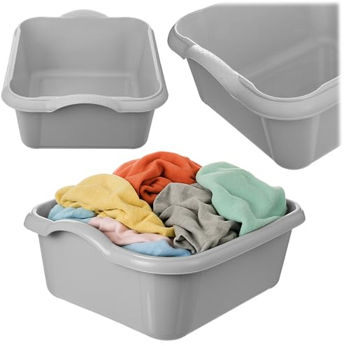 KADAX Tazón de lavado de 10 l, cuenco de plástico, cuenco rectangular, cuenco grande de plástico, cuenco de plástico, bandeja de plástico (gris)