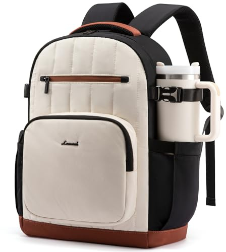 LOVEVOOK Rucksack Damen, Laptop Schulrucksack Mädchen mit Laptopfach, Wasserdicht Tagesrucksäcke Reiserucksack Arbeitstasche, Elegant Schultasche Lehrertasche für Uni Büro (Beige+Braun+Schwarz, 15.6)