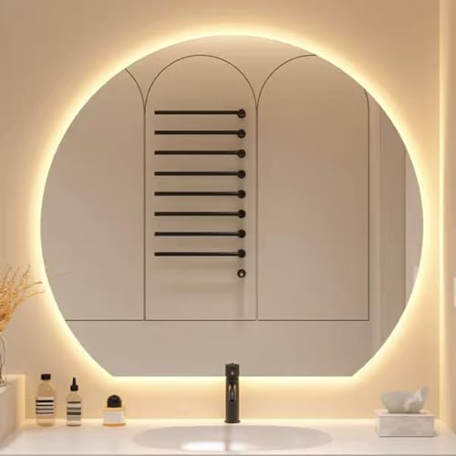 Specchio da bagno semicircolare a LED, senza cornice, 50 x 45 cm a 90 x 81 cm, dimmerabile, 3 colori, elegante, design con taglio verso il basso/sinistra/destra