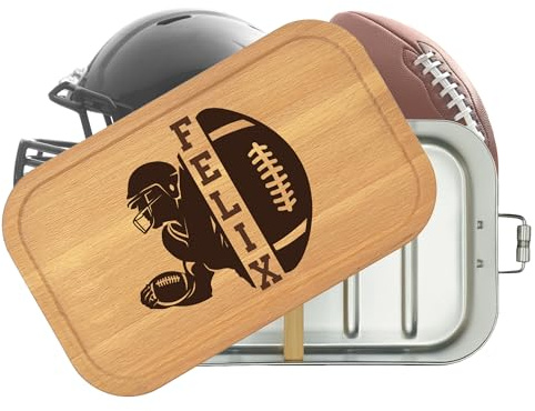 Thiger Brotdose Edelstahl Football, personalisiert für Jungen