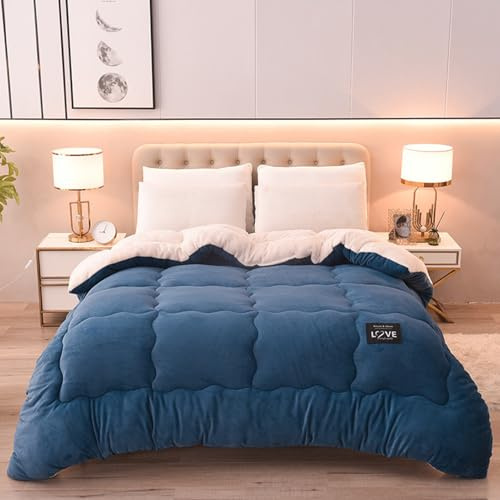 FHQGZT Edredón de Plumón Cama 90, Mezcla de Algodón Egipcio, 100% Plumón y Plumas Nuevas Edredón Nórdico para 4 Estaciones, Edredones Extrasuaves de Calor Medio (Dark Blue,180x220cm-3kg)