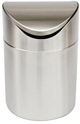 ZZlei2yu-12 Poubelle Petite poubelle de bureau en acier inoxydable, Mini poubelle à couvercle pivotant, seau de rangement de bureau, Tube de Table à manger Poubelle de Cuisine(Metallic)