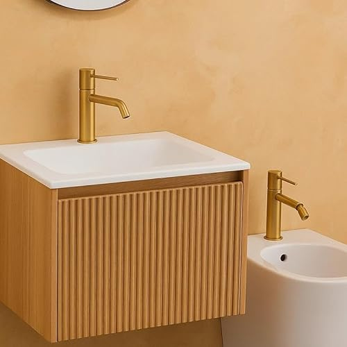 Exagonshop Coppia rubinetti lavabo e bidet senza scarico oro spazzolato Memo
