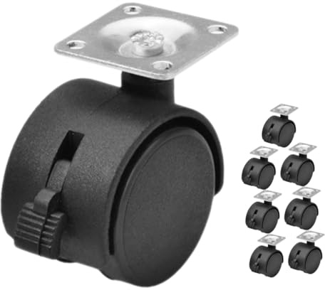 Black Plastic Swivel Caster Wheels with Brakes 8pcs Replacement