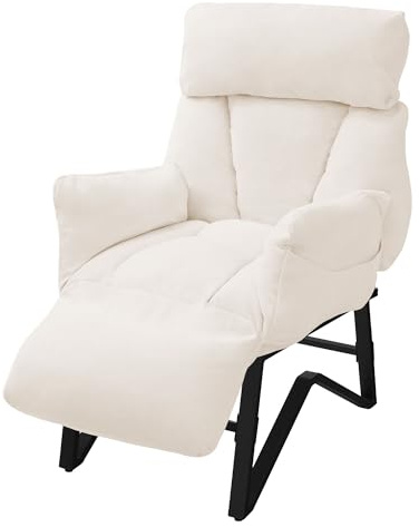 ML-Design Beige Justerbar Relaxfåtölj med Armstöd Fotstöd och Sidofickor Komfortabel Linnefåtölj Loungefåtölj TV-stol Läsfåtölj med Örngott och Enkelsoffa för Avkoppling och Komfort i Vardagsrummet