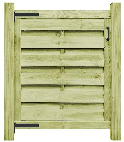 Cancello da Giardino in Legno di Pino Impregnato, Design Classico con Listelli Verticali, Cancello per Recinzione, Portoncino Ingresso Esterno, per Giardino e Patio, Colore Verde, 100 x 100 cm