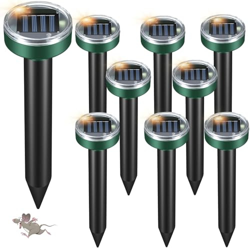 Mole Repellent for Lawns - Gopher Repellent Ultrasonic Solar Powered - Vole Repellent Outdoor Waterproof Mole Deterrent Spikes Repellent Snake,Chipmunk,Groundhog,Sonic Mole Stakes for Garden,Yard