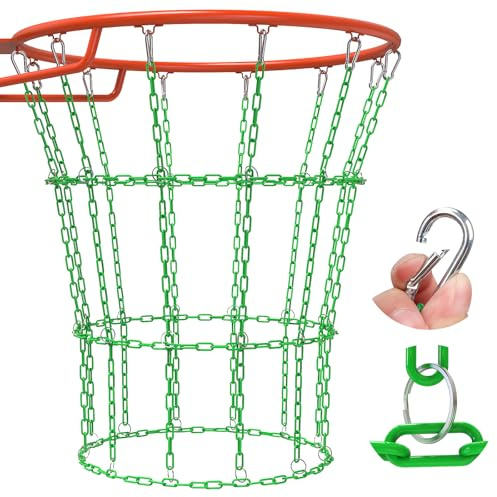 Heavy Duty Basketball Hoop Net, Anti-Rust Carbon Steel Chain Net for Standard 18 Hoops, 12-Loop Design for Indoor & Outdoor Use (B-Green)