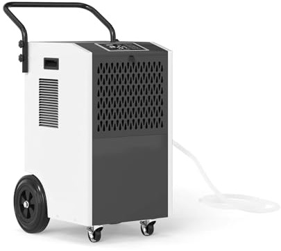 KOMFOTTEU Deshumidificador de Humedad Eléctrico 73 L/día, Deshumidificador Industrial Móvil con 4 Ruedas y Temporizador de 24 Horas, Antihumedad para Habitación 695 m³ para Garaje Sótano (Blanco)