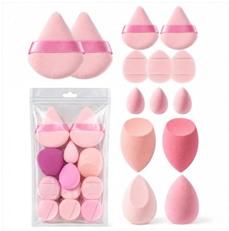 JOVYTH Éponges Maquillage & Houpettes 14 Pcs Rose, Beauty Blender Douces pour Fond de Teint, Correcteur, Poudre – Application Zéro Défaut sans Traces