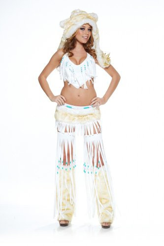 Deluxe Fell-Kostüm Sexy Hippie-Indianerin Beige Eskimo Squaw Damen, Größe:L