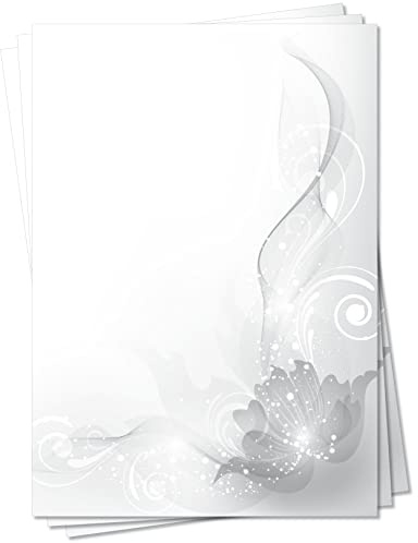 Motiv Briefpapier (MPA-5141, DIN A4, 100 Blatt) graue Blumen Ornamente Muster farbiges Motivpapier