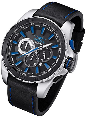 FIREFOX XXL Chronograph Firestorm FFS205-103 Herrenuhr Edelstahl schwarz/blau Lederarmband Dornschließe 10 ATM wasserdicht