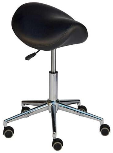 WellTouch Rollhocker mit Sattelsitz (schwarz), höhenverstellbar, mit Fußkreuz, verchromt, Stehhilfe, Therapeutenhocker, Praxishocker