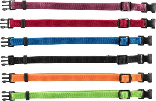 TRIXIE Welpenhalsband 6er Set – M–L, 22–35 cm/10 mm – schwarz/rot/Royalblau | Sanfte Eingewöhnung ans erste Tragen – 6 weiche Stück in schwarz, rot, royalblau, leicht und mitwachsend verstellbar