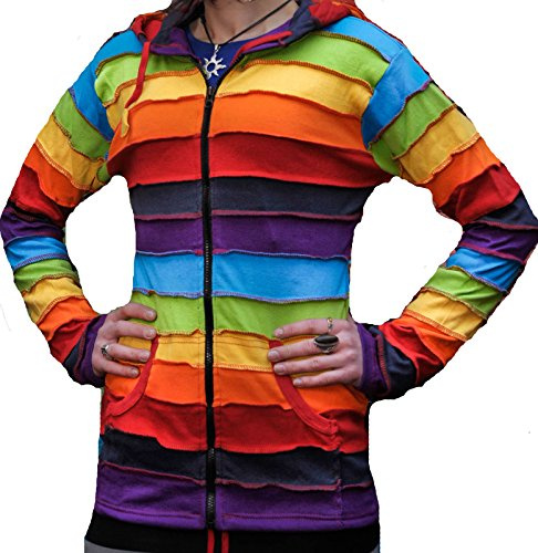 SHOPOHOLIC FASHION Long Lutin à Capuche Rayure Arc-en-Ciel Coloré Veste, Bohème Hippie Capuche - Arc en Ciel, M