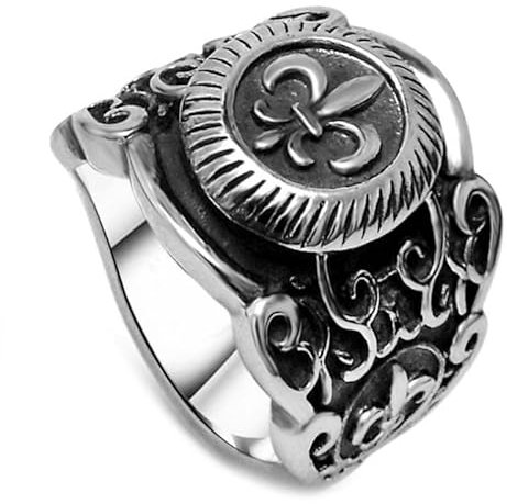 BOBIJOO Jewelry - Chevalière Bague Acier Inoxydable Argentée Fleur de Lys Royaliste Templier - 56 (7 US)