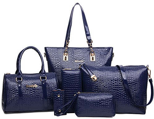 FiveloveTwo Damen 6-teiliges Set mit Crossbody Tasche und Geldbörsen PU Leder Schultertasche Shopper Tragetaschen Umhängetasche Geldbeutel Tote Taschen Clutches