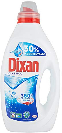 Dixan Classique, lessive liquide, technologie propre profonde, parfum classique, lot de 19 lavages