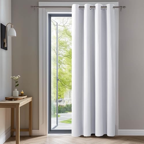 Deconovo Abdunklungsvorhang Blickdichte Vorhänge Thermogardine Silber Grau | 1 Stück, H214 x B132 cm, Ösenschal, Abdunkelnd, Kälteschutz und Hitzeschutz, Vorhang für Schlafzimmer, Sichtschutz, UV-Schutz