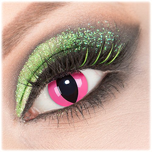 Farbige rosa 'Pink Cat' Kontaktlinsen 1 Paar Crazy Fun Kontaktlinsen mit Kombilösung (60ml) + Behälter zu Fasching Karneval Halloween - Topqualität von 'Giftauge' ohne Stärke