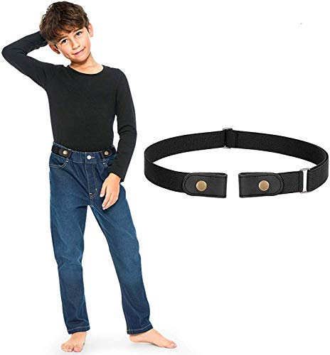 JasGood Schnallefrei Gürtel für Jungen oder Mädchen, Elastischer Unsichtbare Gürtel Ohne Schnalle für Kinder, Schwarz, 36cm